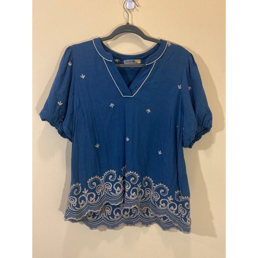 Figueroa & Flower Embroidered Blouse XL Blue